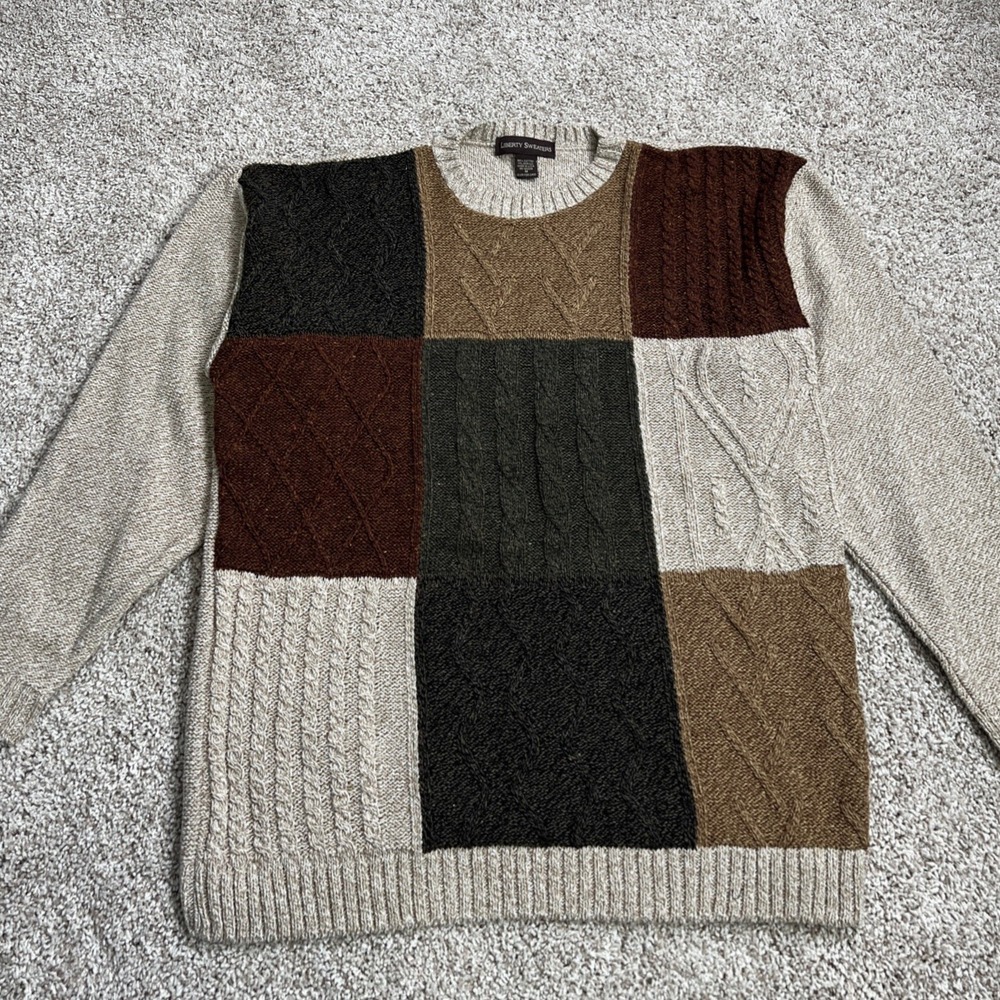 Vintage Liberty Sweater Men M Coogi Style Brown Textured Knit USA VTG Unisex